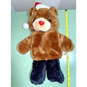 1988 Fairview Brown Santa Hat Plush Teddy Bear Christmas Stocking Pouch Vintage